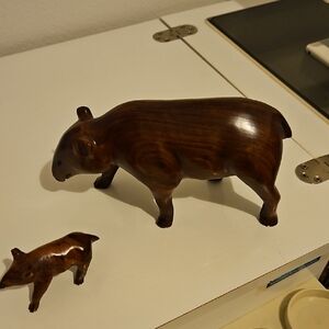 Handcrafted Wooden Animal Figurines, Tapirs From Costa Rica.